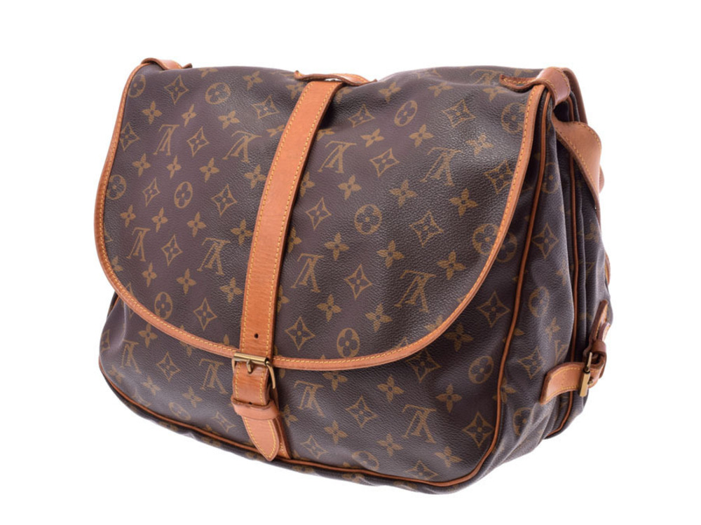 Louis Vuitton Leather Monogram Shoulder Brown Bag Saumur Brown